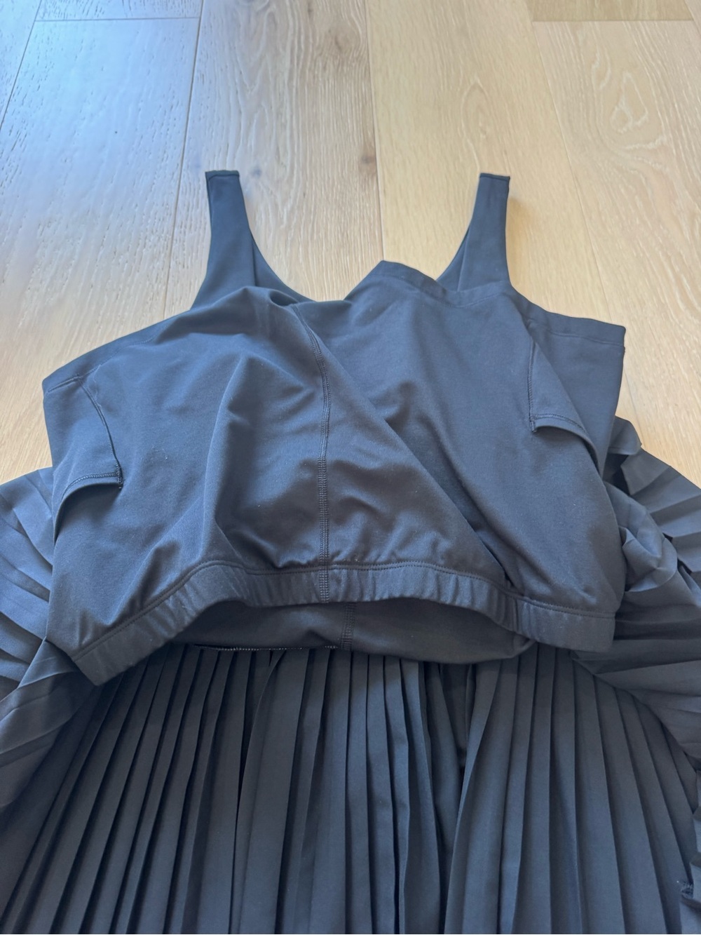 Womens Black Pleated Tank Dress - Picture 4 of 5